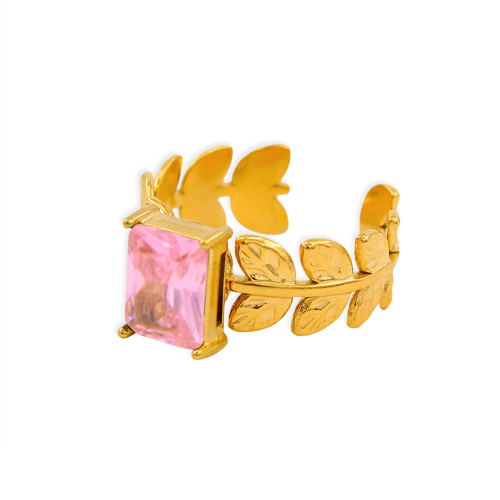 Fashion Flower Stainless Steel Plating Zircon Open Ring 1 Piece