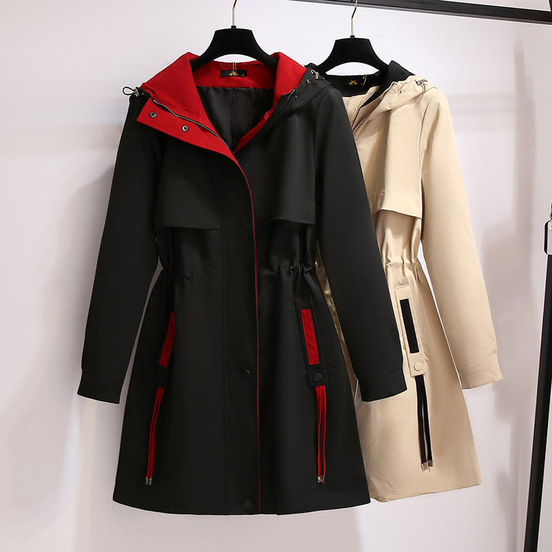Plus Size Hooded Windbreaker Women's Long 2024 Autumn New Korean Style Loose Slimming Look Elegant Casual Versatile Jacket