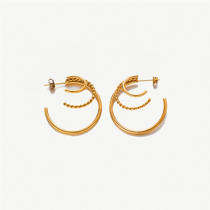 Taina Omeiins aretes de acero inoxidable multicapa en forma de C de tres capas de geometría de aretes de acero inoxidable minimalistas