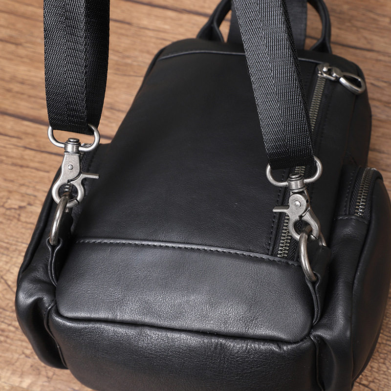 Túi đeo chéo nam da bò lớp đầu kiểu đeo ngực đa năng 22×12×28 cm — Màu đen chi tiết 10