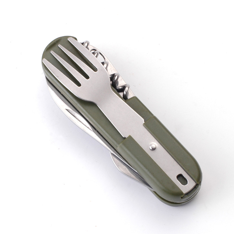 户外礼品 不锈钢组合餐叉小五开多功能开 多用途组合折叠刀