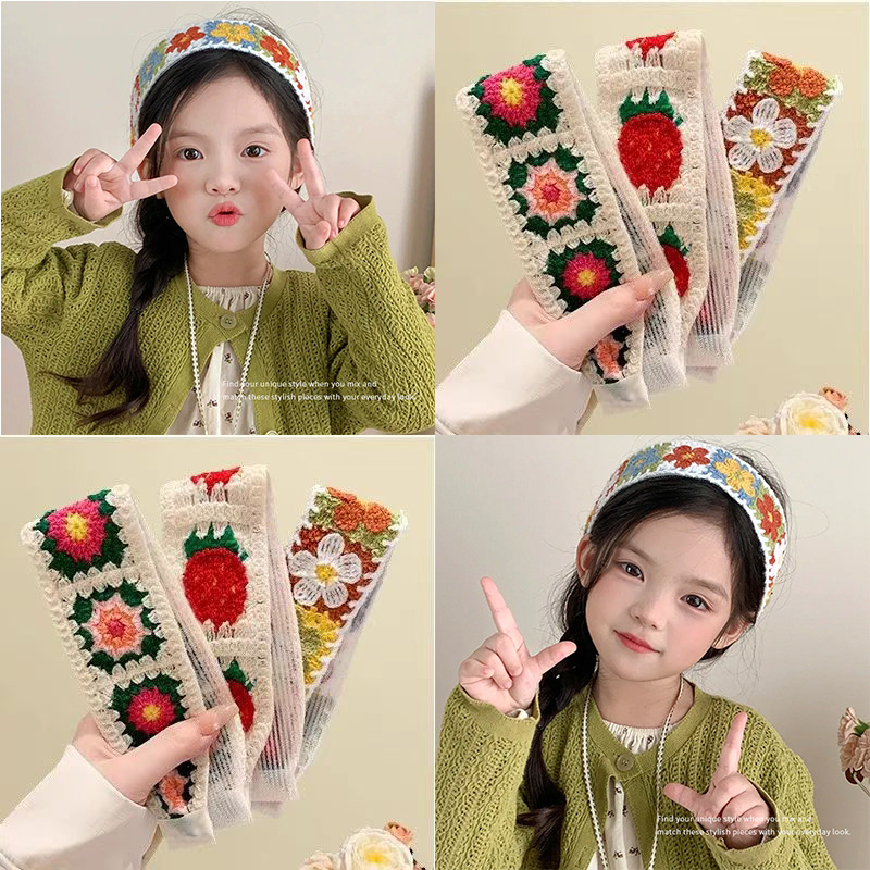 Tejer bordado velcro banda de cabello para niños fresa de acabado de cabello de artefacto idílico de la niña clip de cabello de banda de cabello