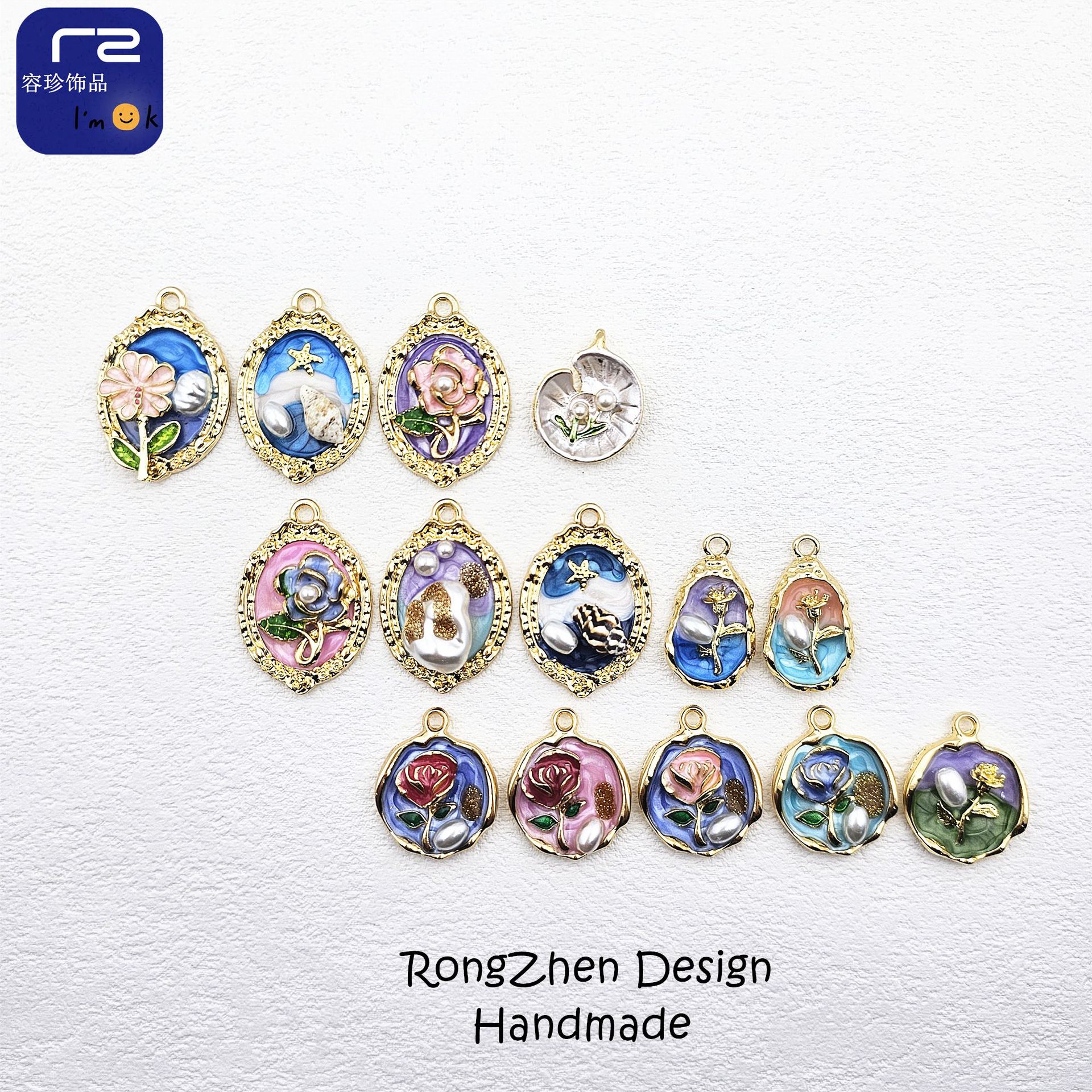 프랑스어 복고풍 빛 럭셔리 에나멜 귀걸이 목걸이 펜던트 DIY 유화 꽃 모네 정원 합금 떨어지는 오일 액세서리