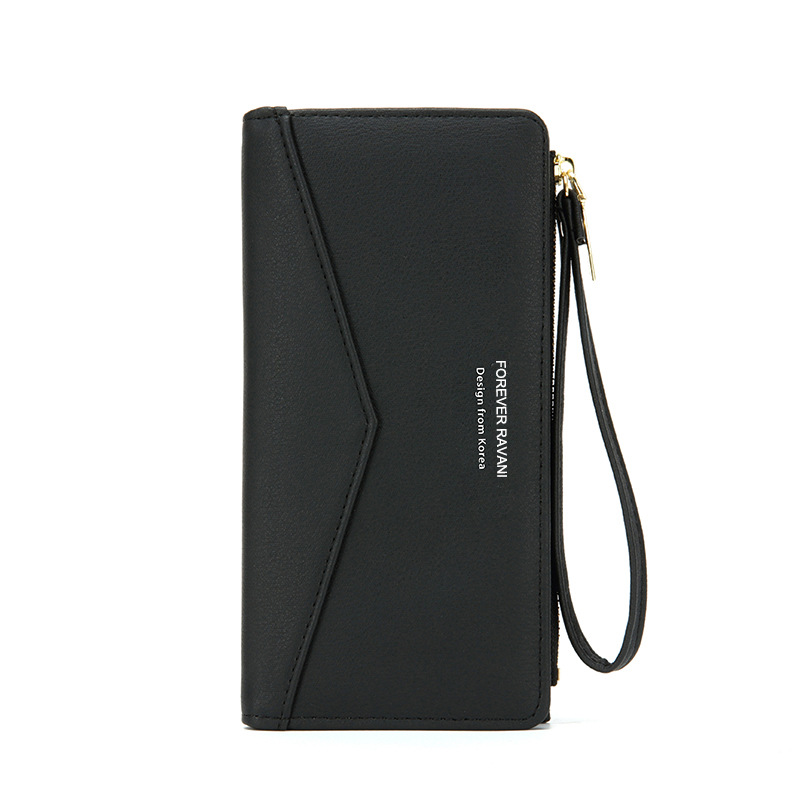 Haitao nuevo pu cartera simple japonés y coreano multi-Tarjeta embrague transfronterizo largo doble cartera color sólido