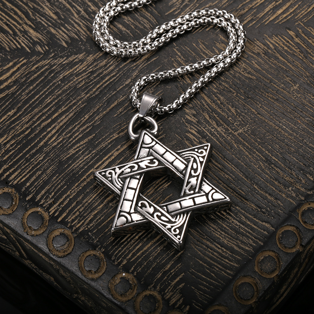 Hexagram Pendant Necklace For Men In Stainless Titanium Steel_voghion.com
