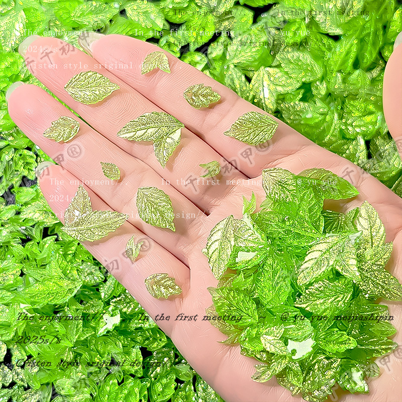 Popular summer versatile light green glitter leaf nail art accessories, soft gel easy to shape, DIY handmade bracelet materials Popular summer versatile light green glitter leaf nail art accessories, soft gel easy to shape, DIY handmade bracelet materials