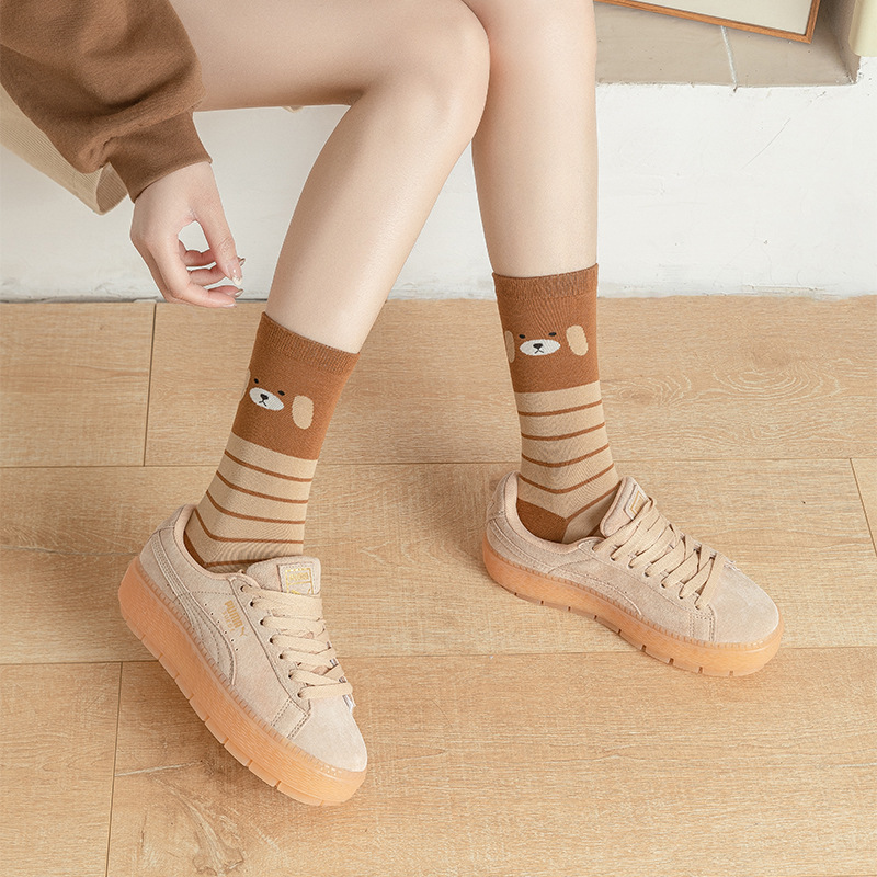 Creative new brown bear socks women striped cotton socks ins Joker tide socks spot wholesale Creative new brown bear socks women striped cotton socks ins Joker tide socks spot wholesale