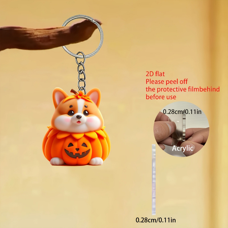 Nuevo adorable calabaza Korkie colgante acrílico plano transfronterizo espejo retrovisor interior decoración colgante llavero