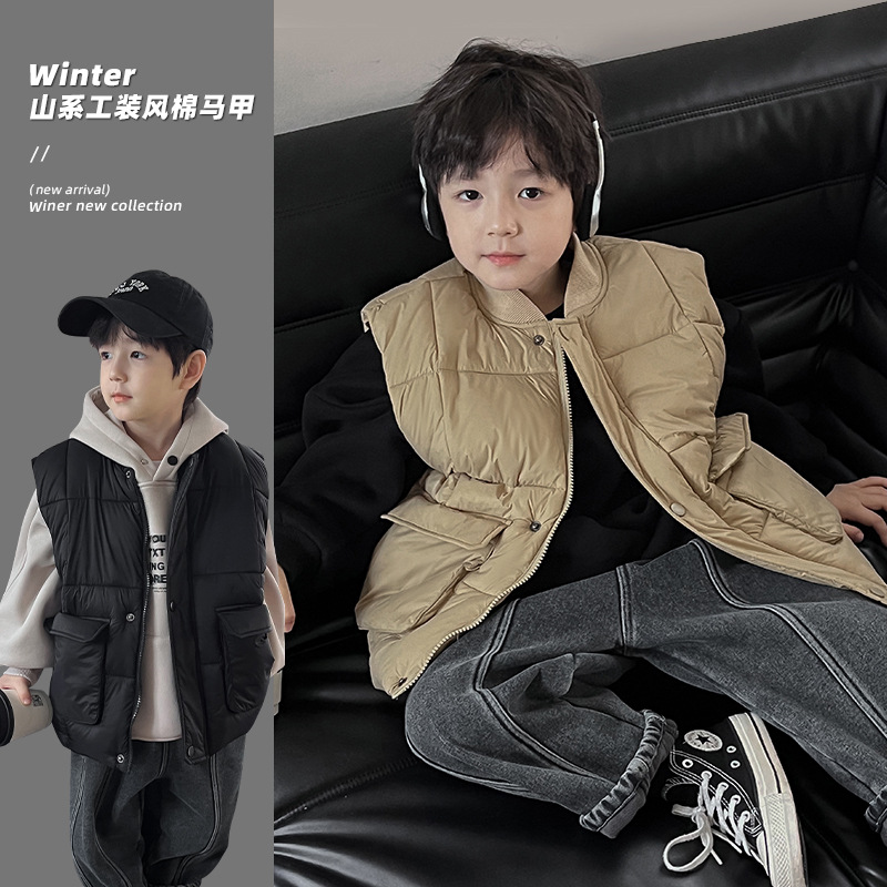 【清仓特价】儿童冬款韩版洋气宝宝棉衣纯色立领加厚工装男童马甲