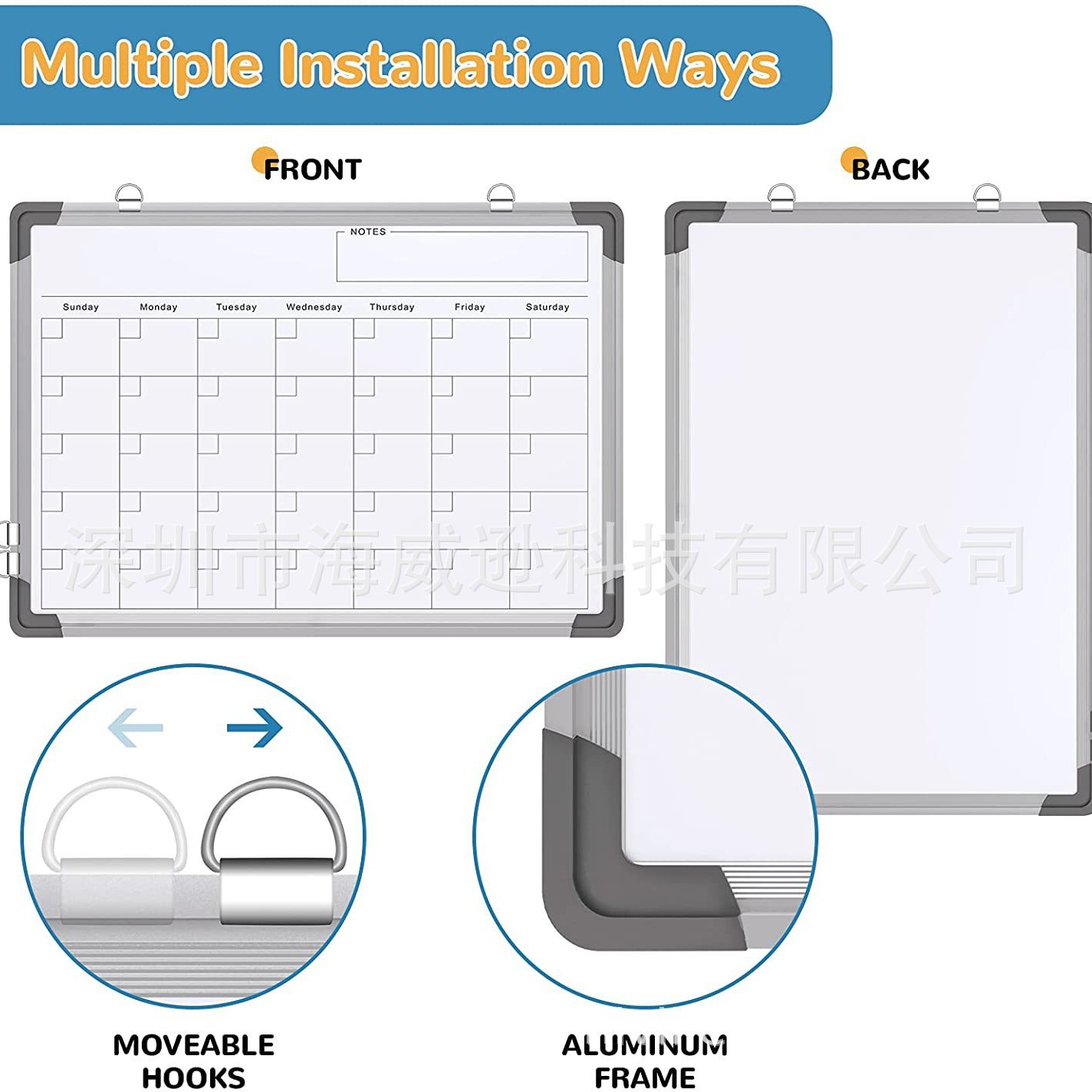 Wall Moon Calendar dry white board small magnetic drying board suspension double -sided white board portable drawing board 5