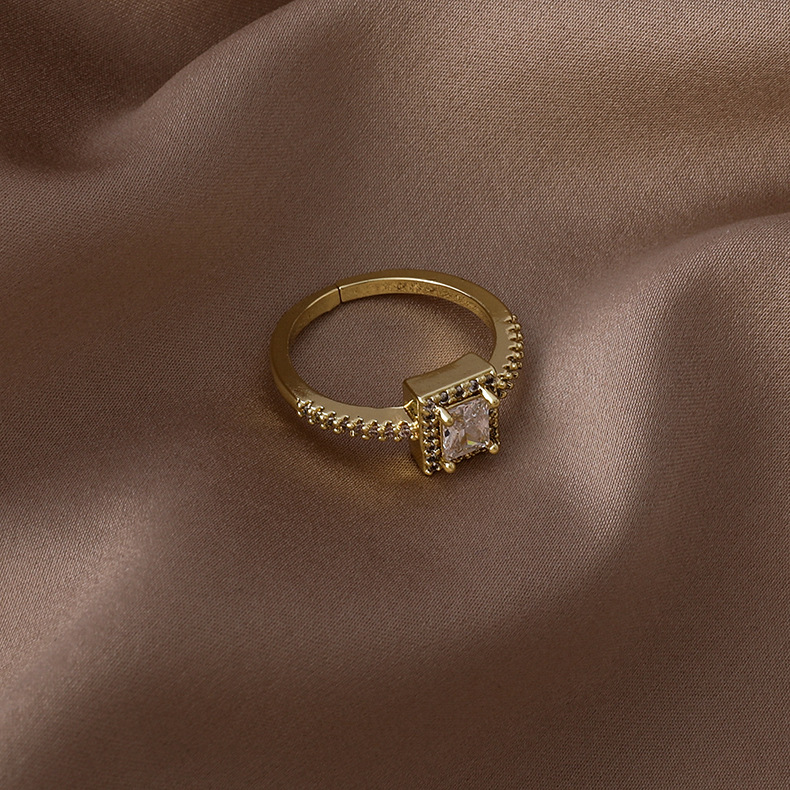 fashion micro-inlaid zircon heart square opening ring wholesale