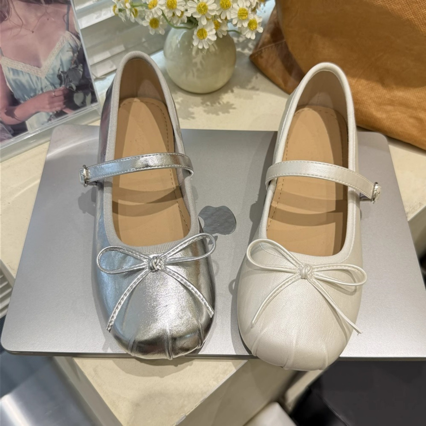 Silver Flats for Women 2025 New Style with Skirt French Soft-Soled Ballet Style Flats Mary Jane Small Leather Shoes