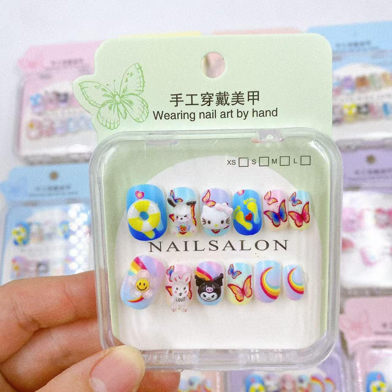 Niños cortos piezas de manicure desmontables desgaste de uñas dibujos animados lindo caja manicure tridimensional al por mayor
