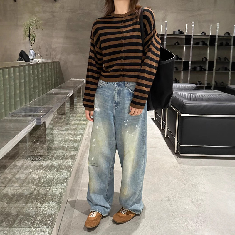 Niche Brand Merino Wool Nut Breath Black Coffee Crewneck Cardigan Sweater KS111 Niche Brand Merino Wool Nut Breath Black Coffee Crewneck Cardigan Sweater KS111