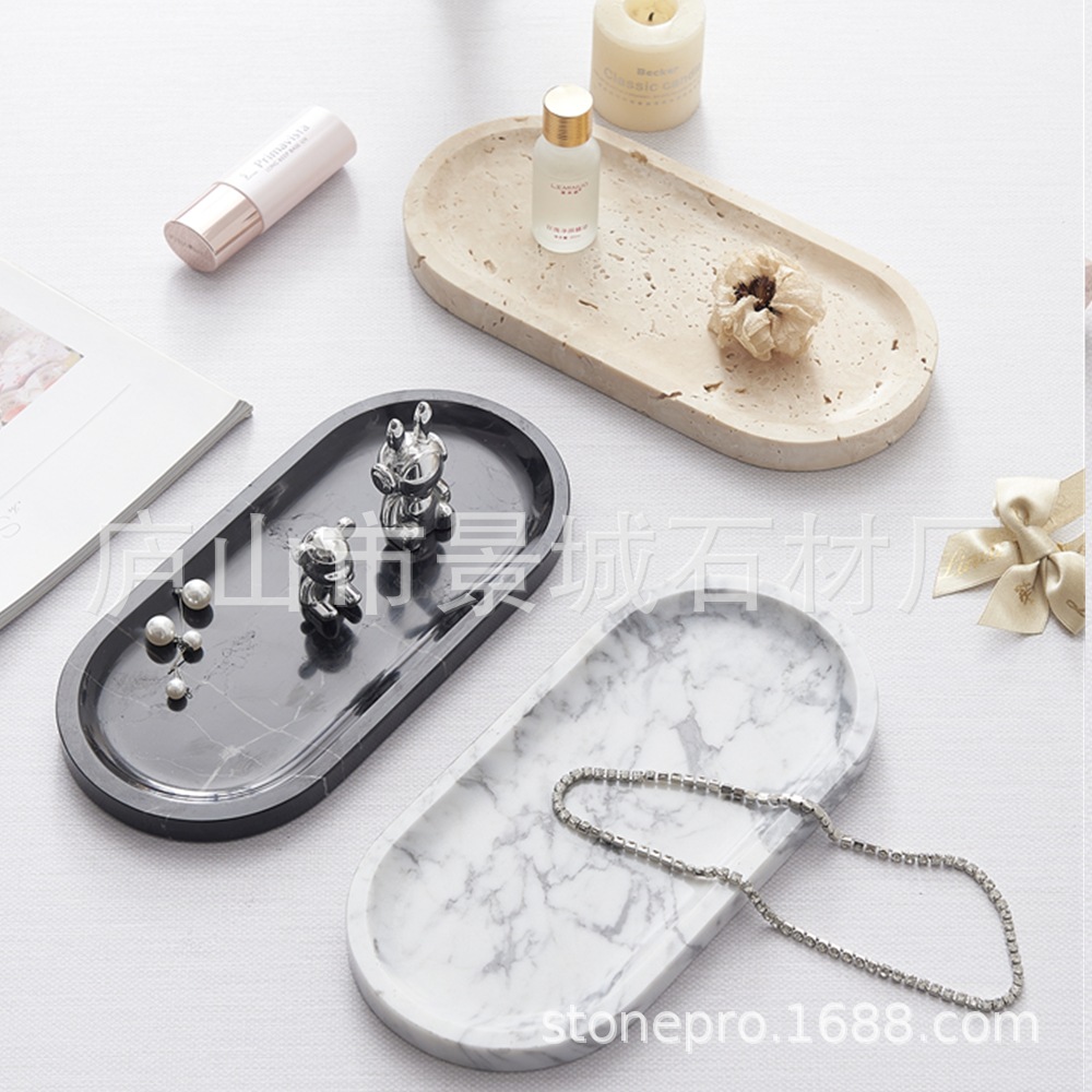 Paleta de mármol natural simple moderna, bandeja de almacenamiento de lavabo de baño, almacenamiento de llaves de entrada de cosméticos image 4