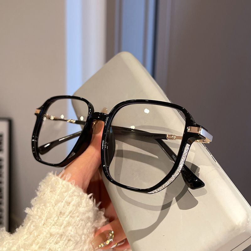 Gafas de miopía con brillo de cielo estrellado de montura grande cuadrada Las mujeres pueden estar equipadas con gafas planas de grado