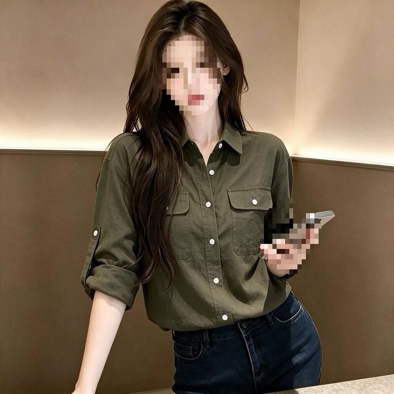 Old Money Style Double Pocket Workwear Three-Quarter Sleeve Shirt for Women, New Autumn-Summer Loose Plus Size Top for Plus-Size Women, Covers Belly Old Money Style Double Pocket Workwear Three-Quarter Sleeve Shirt for Women, New Autumn-Summer Loose Plus Size Top for Plus-Size Women, Covers Belly