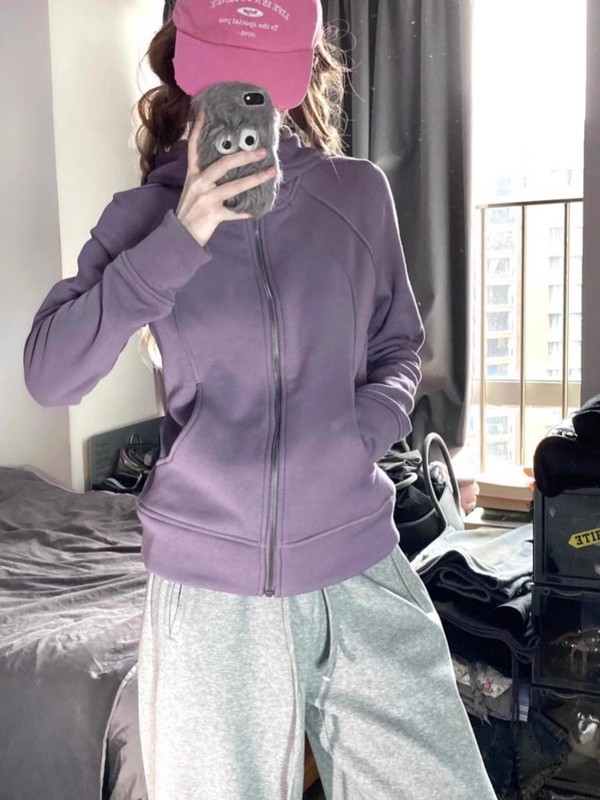 山东即墨卫衣上衣女带帽慵懒chic运动瑜伽服健身服秋冬显瘦外套|undefined