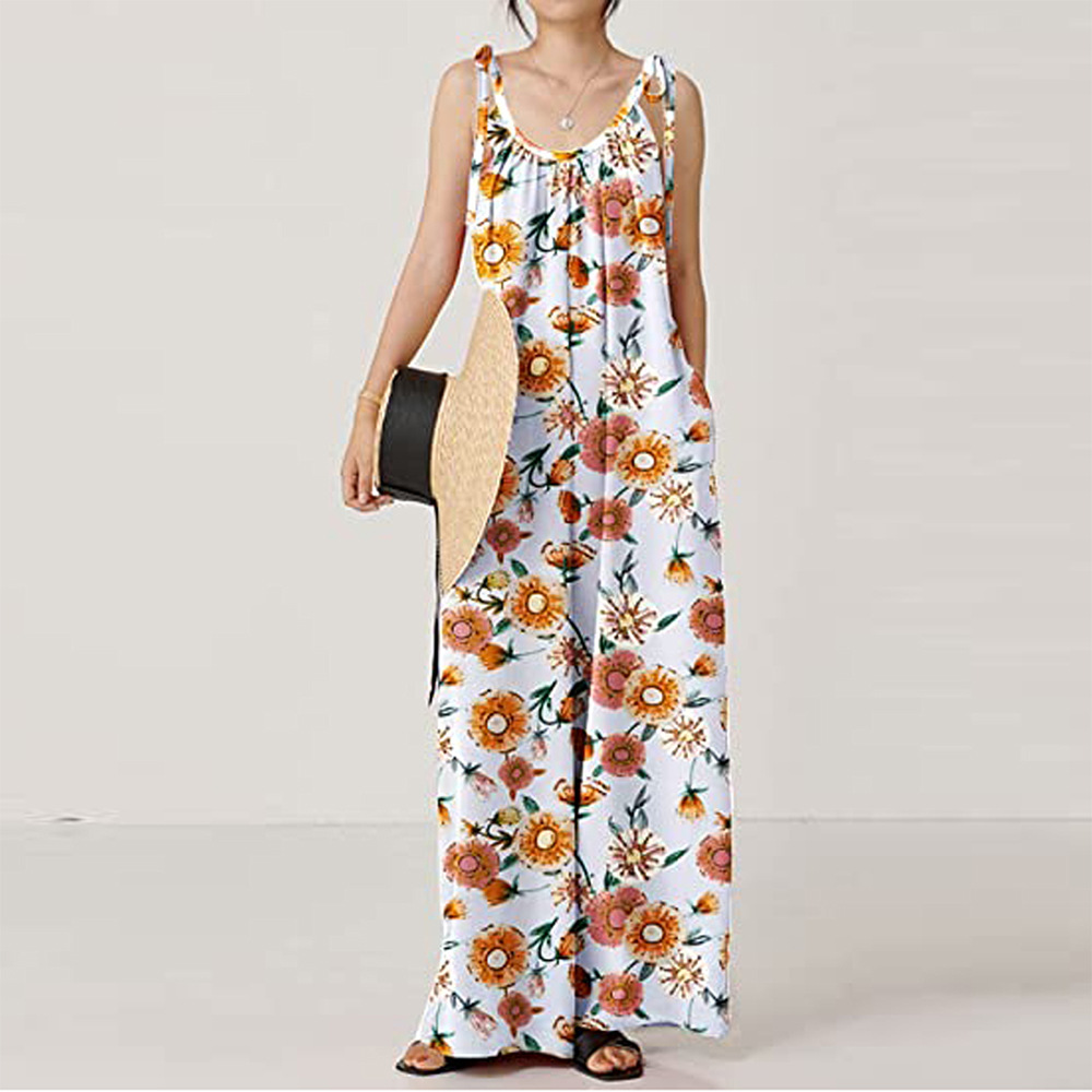 Summer Women Clothing Printed Sling Loose Casual Jumpsuit