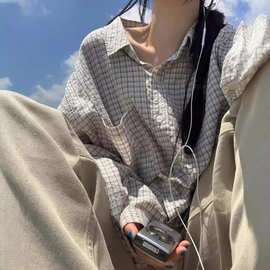 现货格纹防晒衬衫女宽松2026夏季新款衬衣男友风