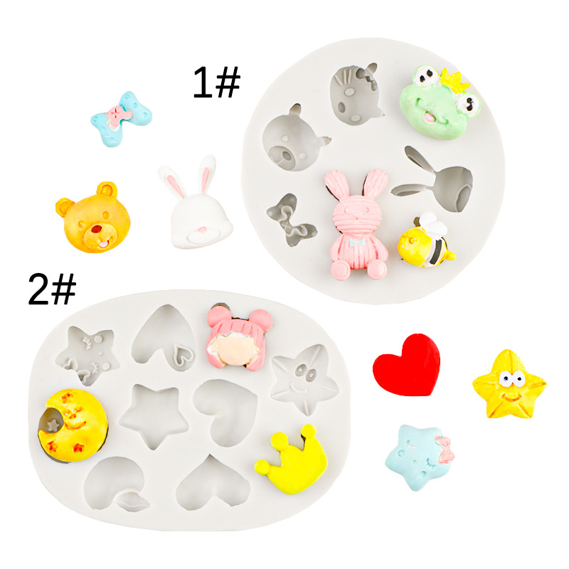 Cute osito forma de rana animal pequeño molde de silicona amor estrella dibujos animados chocolate epoxi yeso decoración