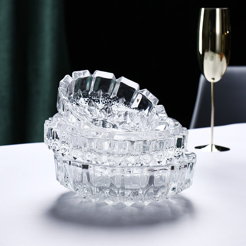 Creative transparent round glass ashtray household round ashtray office desk multi-slot ashtray thick ashtray