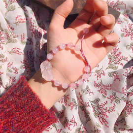 典润珠宝 天然粉晶貔貅配粉绳手链女粉色水晶ins小众设计手串
