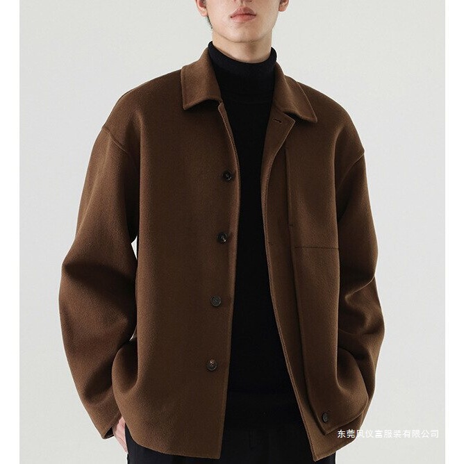 In-Stock Structured Wool Double-Sided Woolen Jacket Short Wool Coat Men's Winter Dark Coffee Color Black Other with Tags