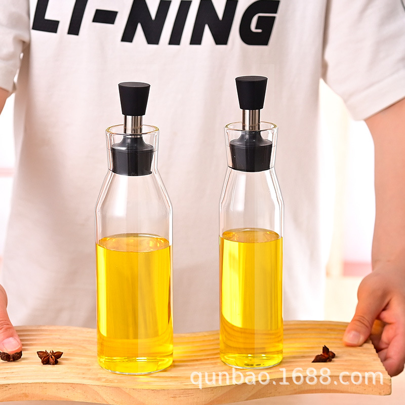 高硼硅玻璃油壶厨房调料瓶创意酱油壶带盖醋油瓶不锈钢瓶子储物