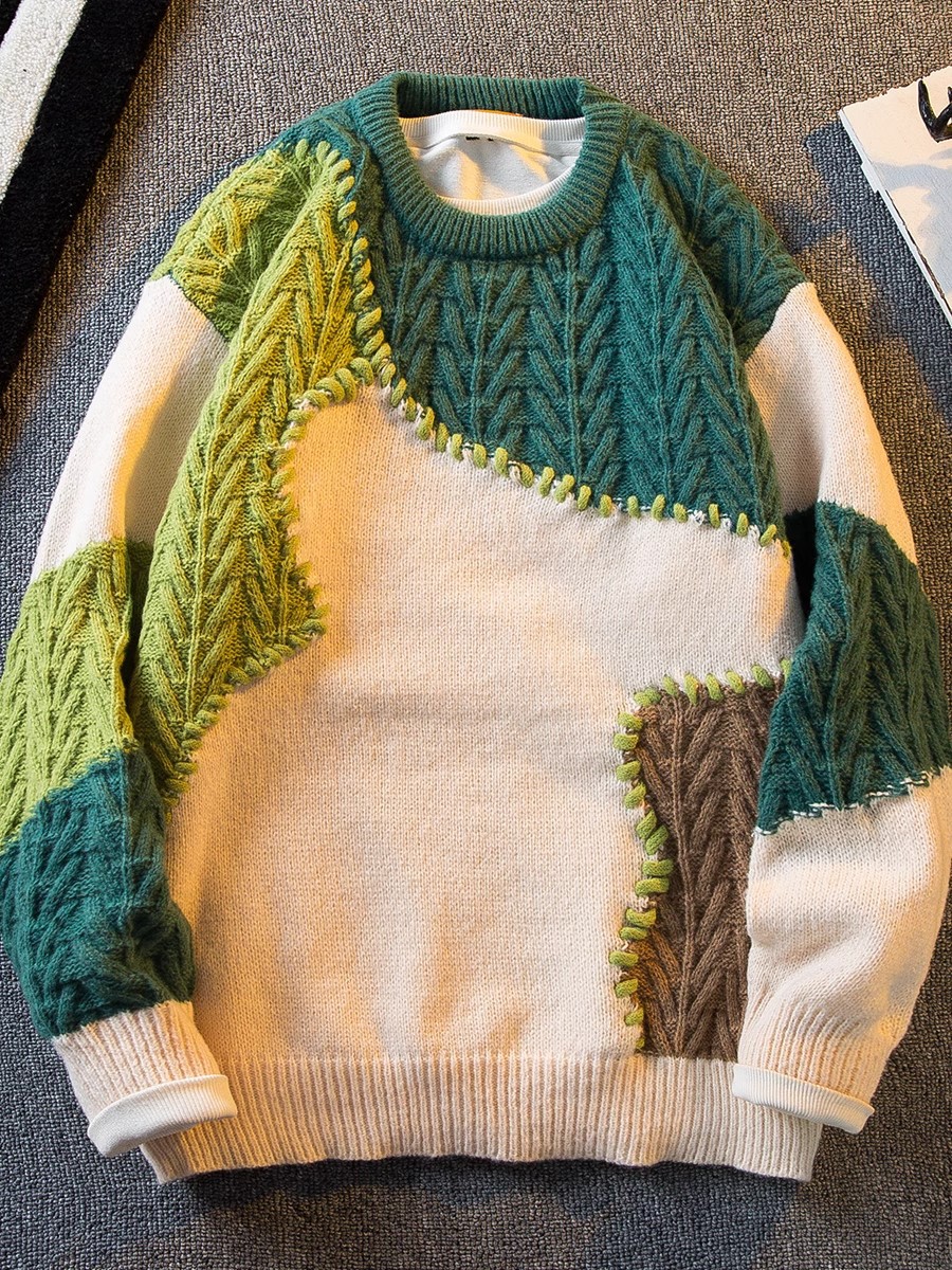 Moda comercio exterior pedido diario RC otoño e invierno nuevo producto costura japonesa contraste color jersey de longitud media suéter de punto oversize