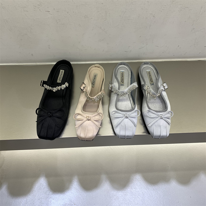 Ballet Toe Half Slippers Shoes Women's Summer Outfit New French Style Fairy Style Rhinestone Mary Jane Sandals