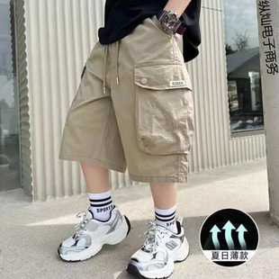 Children's Embroidered Over-The-Knee Pure Cotton Shorts with Large Pockets for Older Children 100-180 Fashion Casual Cropped Pants