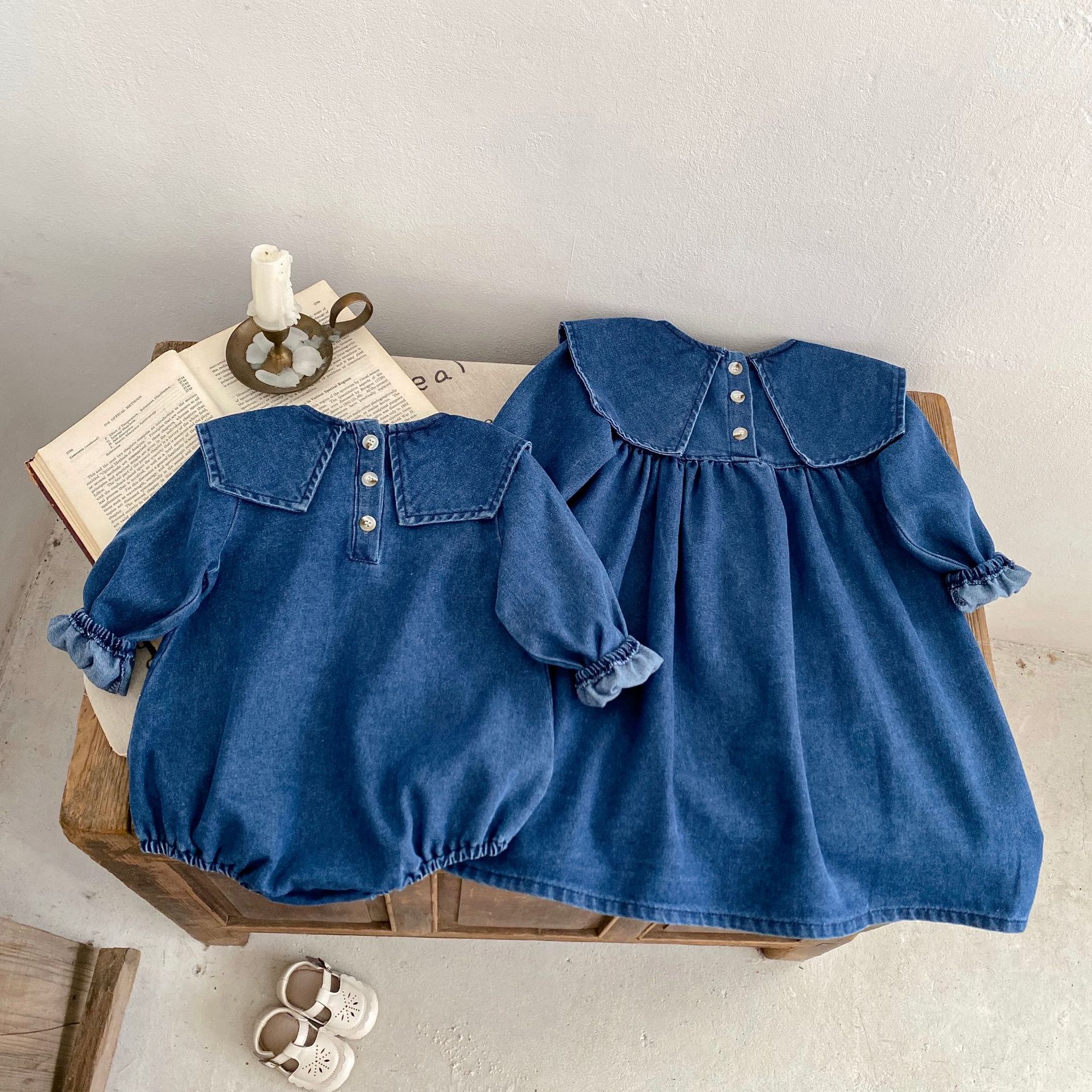 Jesenske kavbojke za dojenčke Ins2024, sestre, ljubke, nosijo velike reverje in krilo_voghion.com