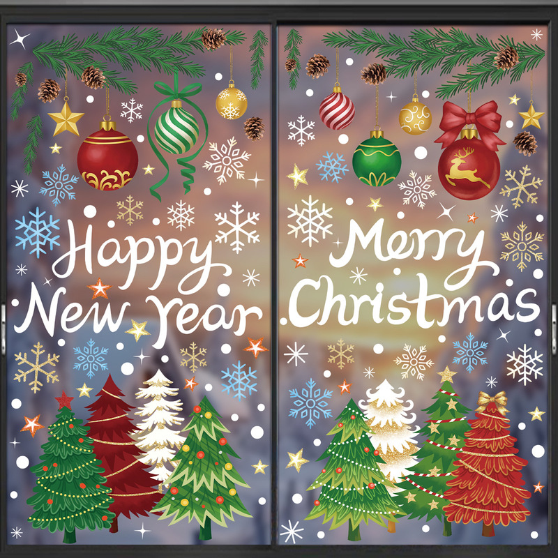 クロスボーダーアマゾンクリスマスステッカークリエイティブカラフルなハンギングボールスノーフレーク静電ステッカークリスマスツリーガラスステッカー卸売|undefined