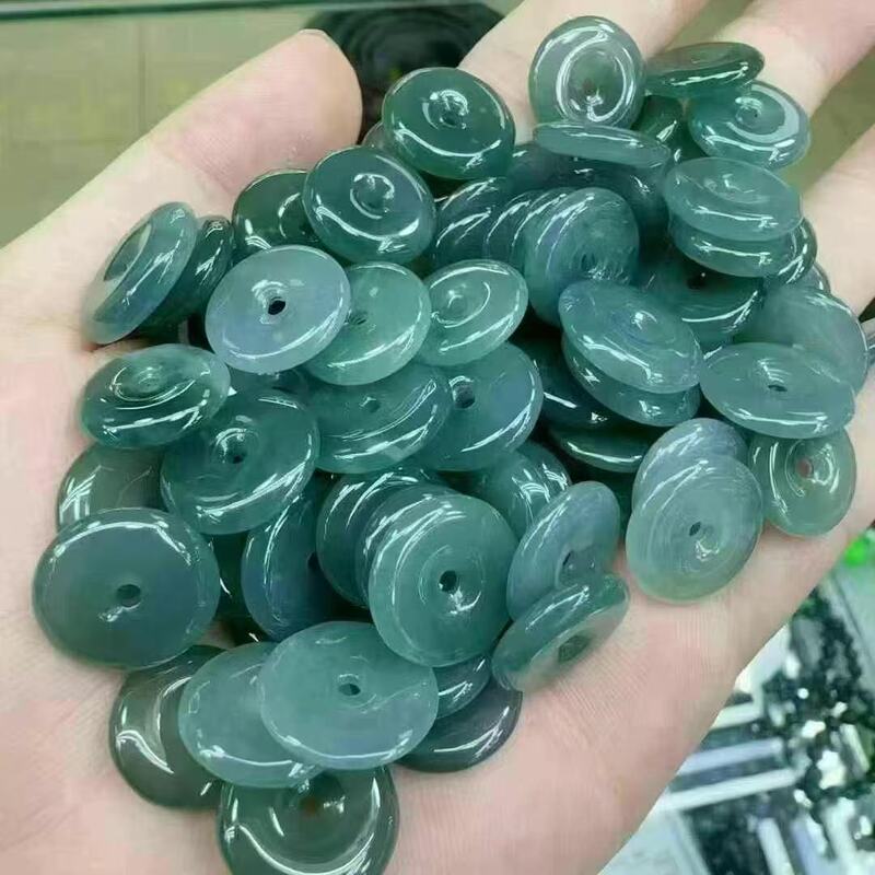 Factory wholesale natural A goods jade peace buckle accessories 13.4-15mm blue water jade diy accessories