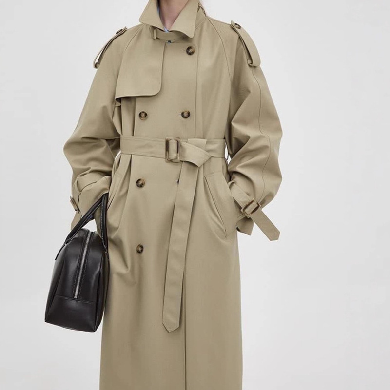 2026 Autumn New Lace-Up Mid-Length Coat Retro Classic Double-Breasted Lapel Trench Coat for Women