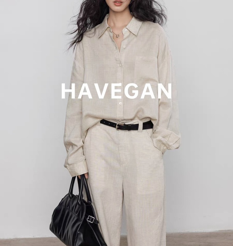 与间HAVEGAN/天丝亚麻长袖衬衫女老钱风气质休闲慵懒复古通勤上衣|undefined