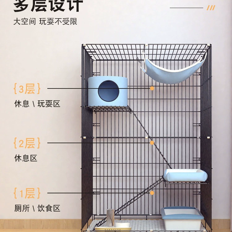 Indoor Cat Cage Villa — Foldable Multi-Layer Cat House, Includes Hammock & Litter Tray (Various Sizes)