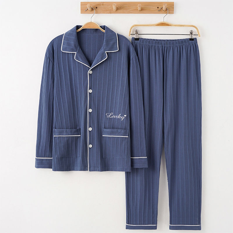Pajamas de algodón para hombres primavera y otoño de manga larga otoño 2024 nuevo otoño y invierno de tamaño grande simple se puede usar ropa para el hogar