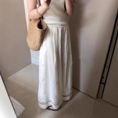 小众设计感镂空蕾丝拼接休闲裤女夏季高腰宽松阔腿裤慵懒风直筒裤
