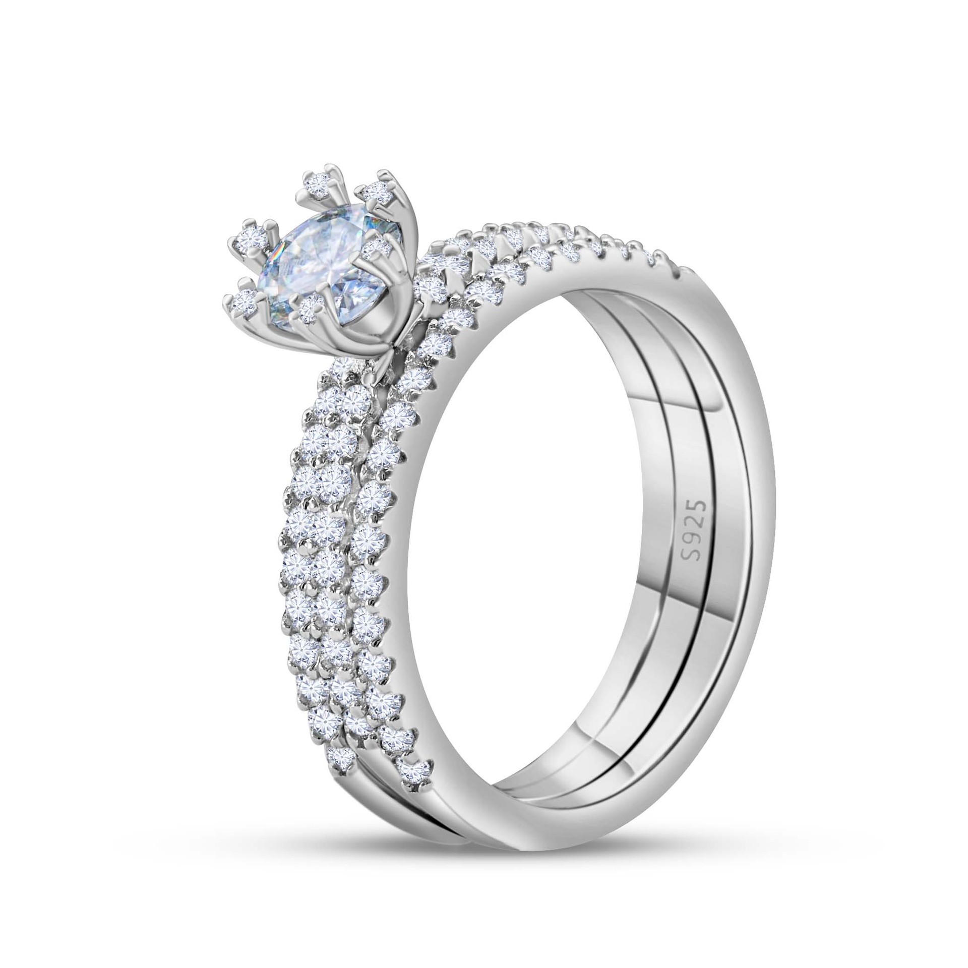 Nuevo 925 plata esterlina platada pt950 oro 50 puntos de diamante de mosan anillo de fila tres anillo multi-variable caliente transfronterizo