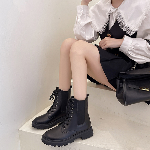 Martin boots women's ins trendy British style thick soles  new autumn thin short boots handsome motorcycle boots