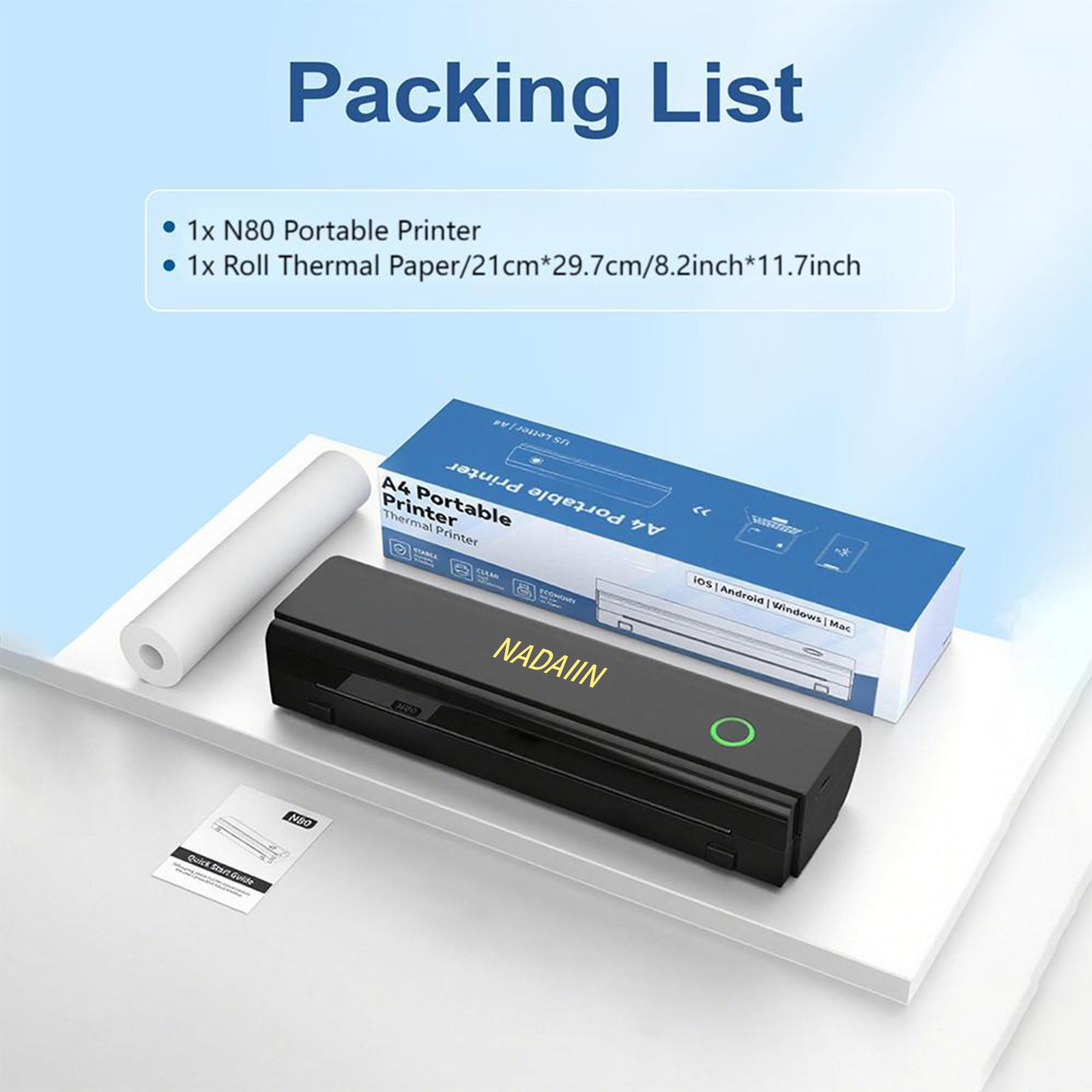 Portable wireless thermal printer—rechargeable, supports thermal A4, A5, B5, Letter paper 4