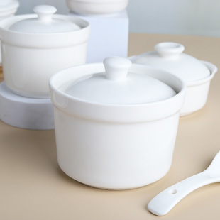 Shaxian Stew Soup Cup for One Person, Household Water-Proof Stewed Steamed Egg Bird's Nest Ceramic Stew Cup with Lid, Hotel Kitchen Soup Cup
