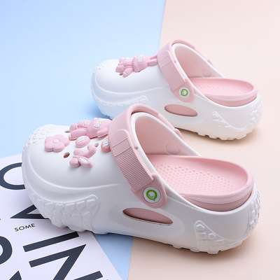 Нескользящие тапочки в стиле Crocs на платформе, обувь для медсестер, повседневные спортивные сандалии для отдыха, пляжная обувь, женский стиль, закрытый носок, подходят для носки на улице, мягкая подошва
