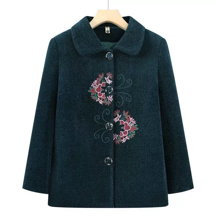 Jacket, warm woolen coat, with embroidery, for middle age