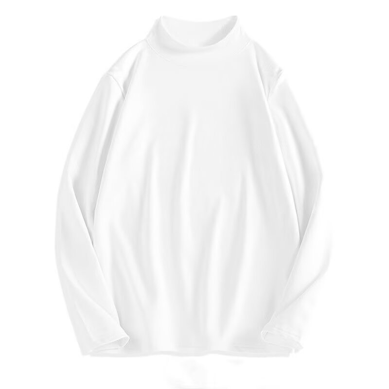 Camiseta de doble cara de medio cuello alto, camiseta de hombre de color sólido, camiseta de manga larga, invierno y otoño, más vello, más grueso, más delgado, más cálido, más suave.