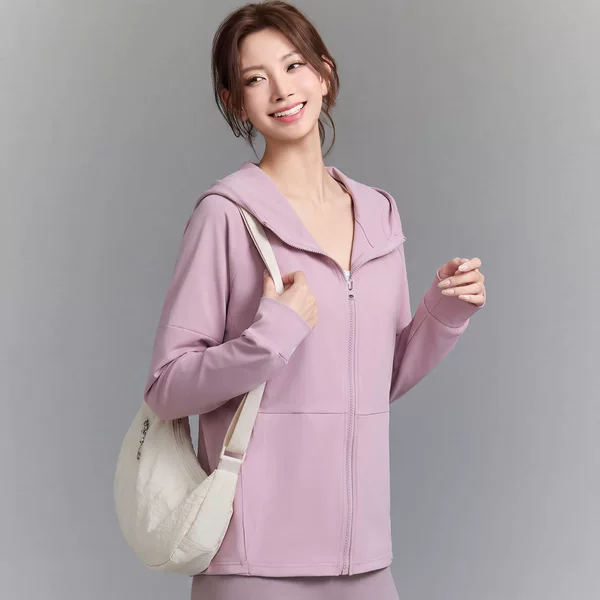 Elastic Loose Sports Jacket for Women, Hooded Zipper Cardigan, Yoga Wear Top, Running Training, Fitness, Breathable Long Sleeves