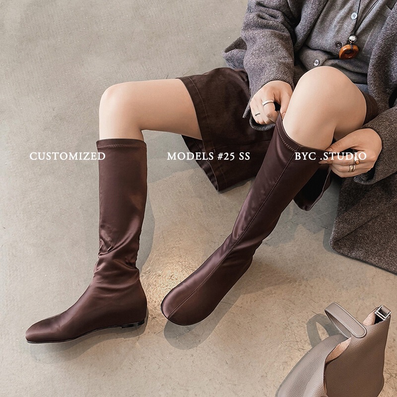 Trendy Cartoon Legs ~ French Silk Round-Toe Height-Increasing Elastic Sock Boots, Leg-Slimming Boots, Black Long Boots for Women