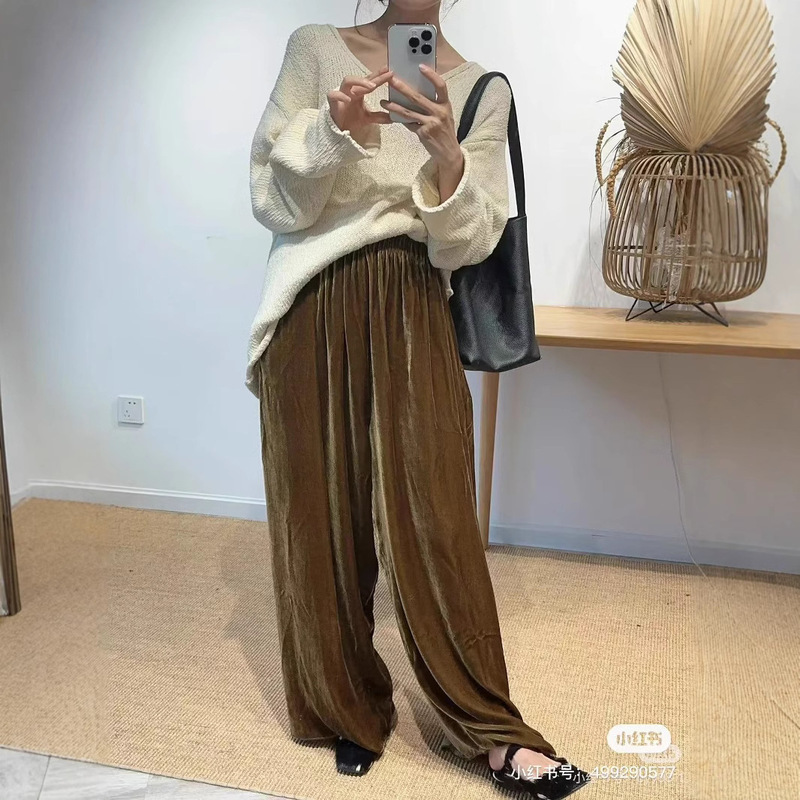 Mulberry Silk Silk Velvet Wide-leg Pants Design Sense Wide-leg Gold Velvet Culottes Slimming All-match Pants